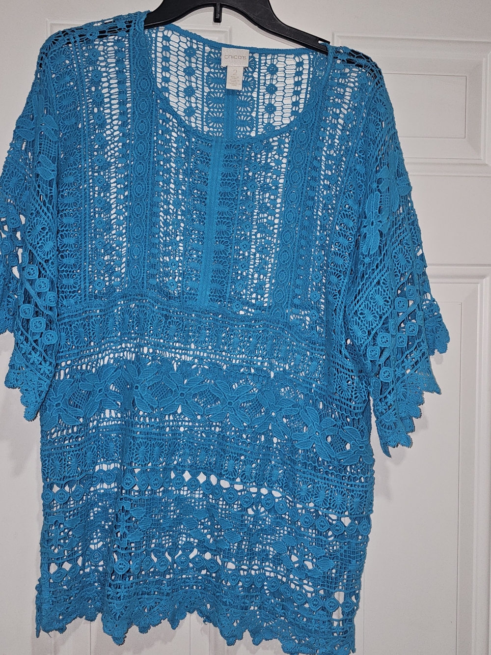 Crochet Cover-Up Tunic - Bright Teal Blue